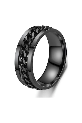 Ortası Dönebilen Zincirli Erkek Kadın Anti-stres Çelik Alyans Yüzük Cl43 Siyah