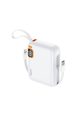 Power Duo 10.000 Mah 20W Pd 20W Hızlı Şarj Destekli Type-C Ve Lightning Kablolu Powerbank Beyaz