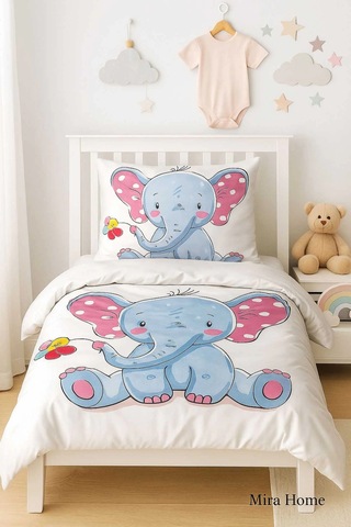 Dijital Baskılı 3d Pamuklu Yenidoğan Bebek Nevresim Takımı Cute Elephant Çok Renkli