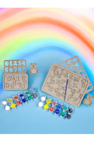 Ahşap Puzzle Alfabe Ve Rakamlar Boyama Seti, Çocuklar Boyayarak Ö