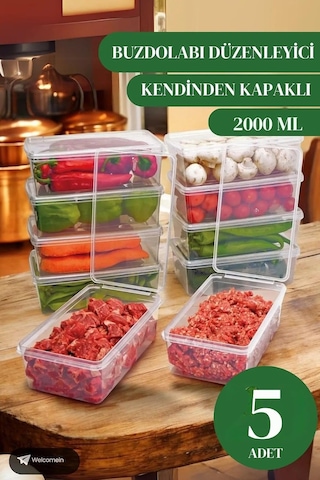 5 Adet 2lt. Kendinden Kapaklı Derin Dondurucuya Uygun Saklama Kabı Düzenleyici 2000 Ml Diğer