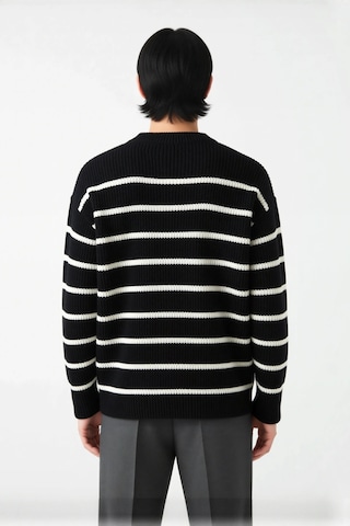 Frm Casual Erkek Kalın Triko Dokulu Bisiklet Yaka Çizgili Oversize Se Siyah