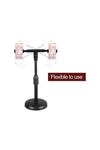 Sandwich Siyah Masaüstü Çift Telefon Tutucu, 22-32cm Yükseklik Ayarlanabilir, 360 Döner, Yayın, Tv İzleme İçin Esnek, Online D