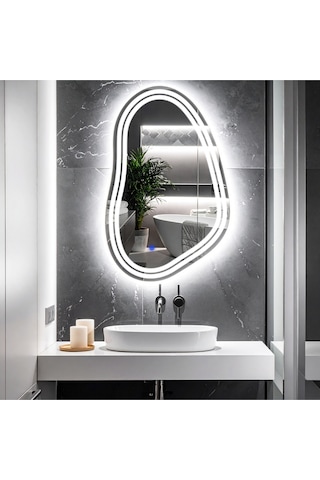 Axira Beyaz Led'li Lazer Kumlamalı Lavabo & Banyo Aynası Dokunmatik Sensörlü 55 X 90