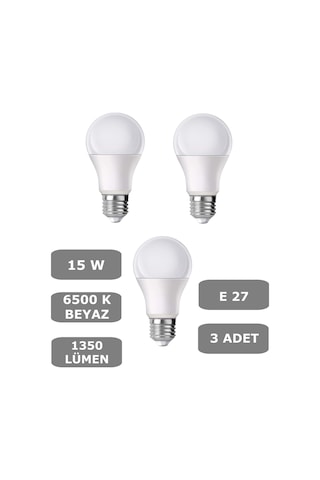 15w E27 Led Ampul 6500k Beyaz Işık 1350 Lümen 3 Adet
