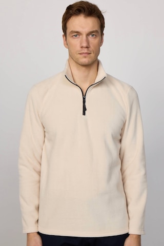 Tudors Erkek Dik Yaka Tüylenme Yapmayan Soğuk Geçirmez Standart Fit Rahat Kesim Bej Polar Sweatshirt-30206-bej Bej