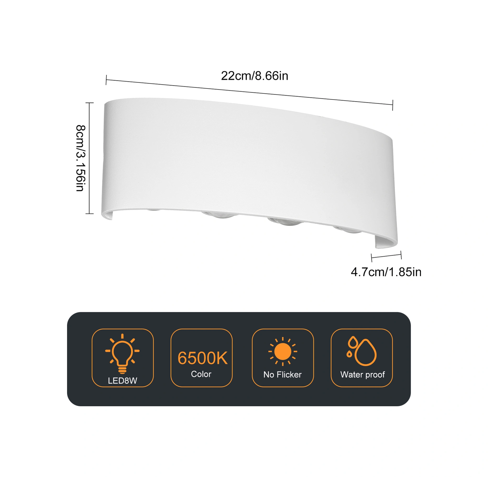 Hangfox Alüminyum Led Duvar Lambası 8w 6500k Beyaz Ip65 Isık Efekti Oturma Odası Yatak Odası Koridor Dekoratif Aydınlatma Beyaz