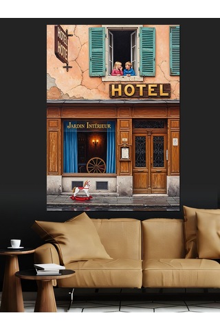 Hotel Bina Eski Sokak Dekoratif Kanvas - Mdf Ahşap Tablo