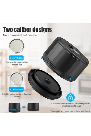 Pazly Şarj Edilebilir Vakumlu Kavanoz Kapak - Güçlü Emiş & Led Ekran Siyah Siyah