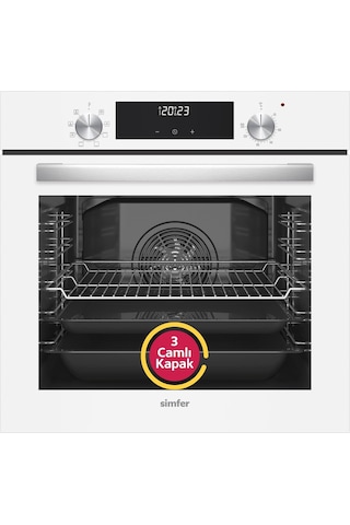 Simfer 8209 9 Fonksiyon QS Beyaz Cam Ankastre Fırın Power Turbo Dijital