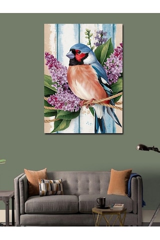 Kanvas Tablo Mavi Kuş Ve Çiçekler 70cmx100cm