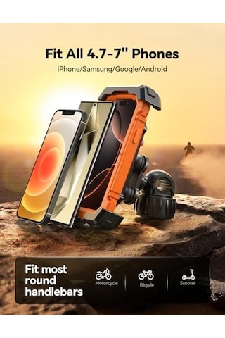 Bike Phone Holder Mount, Bicycle Phone Mount, Dirt Bike Accessories For All 4.7-7.0" Phones, Motorcycle Phone Mount For iPhone Uyumlu 16 Pro Max/15/14/13/12 S25/s24/s23