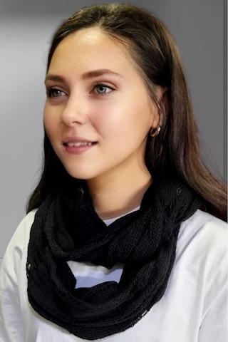 Tezzgelsin Kadın Çift Dolama Triko Örgü Boyunluk Siyah