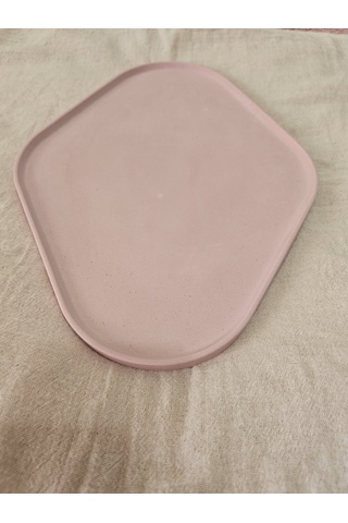Taş Tozu El Yapımı Nişanlık Sunumluk Ve Mumluk Oval Dörtgen Tepsi Şık Dekoratif Tasarım 30x23 Cm - Pembe Pembe