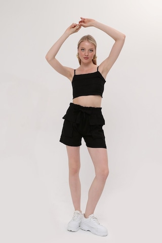 Hgfashion İkili Crop Şort Takım Siyah Renk Siyah