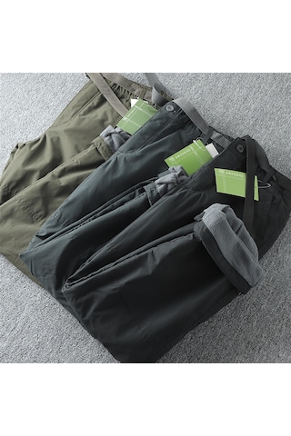 Snapbuy Su Ve Rüzgar Geçirmez,, İçi Polarlı, Çok Cepli Erkek Kışlık Outdoor Pantolon Yeşil