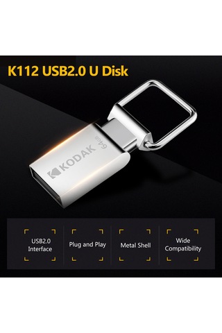 Ranyeek Kodak K112 64gb Usb 2.0 Metal Usb Bellek - Su Geçirmez, Sarsıntı Dayanıklı, Araç Uyumlu, Hızlı Veri Transferi, Gümüş Renk