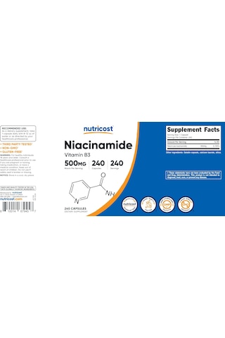 Nutricost Niacinamide Vitamin B3 500mg, 240 Capsules - Non-gmo, Gluten Free, Flush Free Vitamin B3 Aromasız