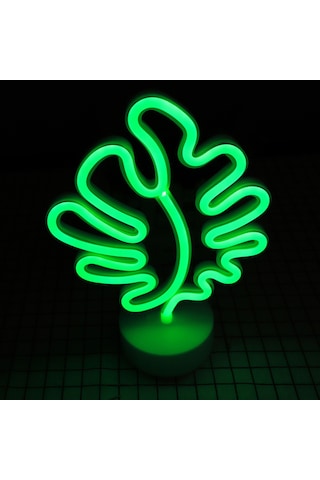 Yaozixa Yeşil Neon Kaplumbağa Yaprağı Led Masa Lambası - Yatak Odası Dekorasyonu Usb Akşam Lambası Usb + 3xaa Pil Desteği, Pil Dahil Değil Diğer