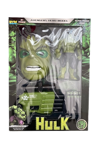 Hulk Işıklı Maske Işıklı Figür Sünger Atan Tabanca 10 Mermi Set