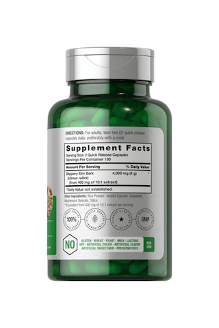 Horbäach Slippery Elm Bark 200 Capsules Non-gmo Gluten Free. Aromasız