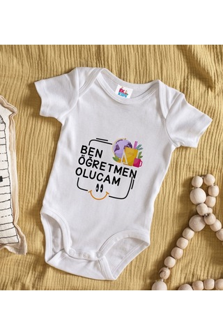 Bk Gift Bk Kids Öğretmen Olucam Tasarımlı Beyaz Bebek Body Zıbın-1 Çok Renkli