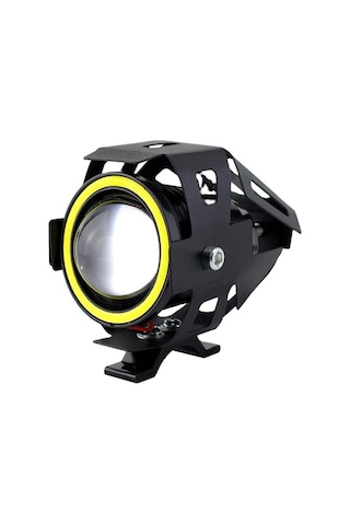 Astraled U7 Motosiklet Sis Farı, Mercekli, Büyük Kafesli, Sarı Angel Işıklı Led