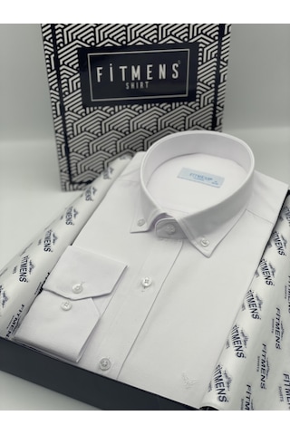 Fitmens Klasik Uzun Kol Yaka Düğmeli Cepsiz Erkek Hediye Kutulu Gömlek Code: Kr.9510 - Beyaz - Beyaz