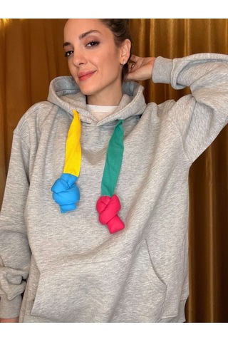 Ali Butik Renkli Kordon Detaylı Gri Sweatshirt Gri