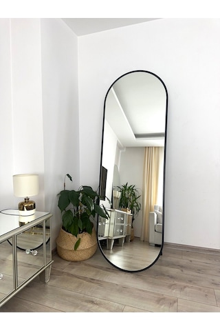 Effe Siyah Metal Çerçeveli 180x60 Cm Elips Model Ayaklı Boy Aynası