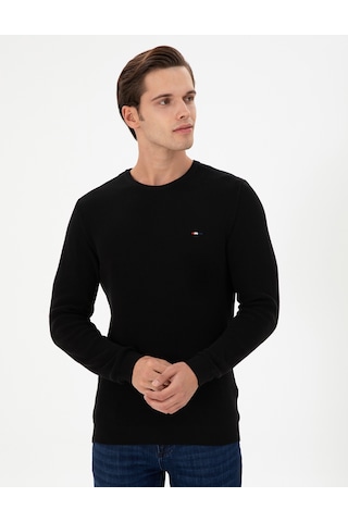 U.S. Polo Assn. Erkek Slim Fit Bisiklet Yaka Siyah Basic Kazak 50298282-VR046