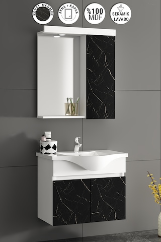 Yıldız Asma 55 Cm Beyaz-royal Mermer Mdf Asma Banyo Dolabı Takımı Beyaz