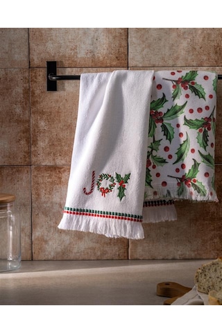 Yılbaşı Joyle Mutfak Havlu Seti - Beyaz Beyaz
