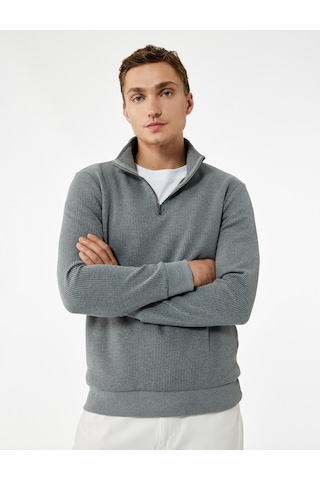 Koton Dokulu Uzun Kollu Yarım Fermuarlı Sweatshirt Antrasit 6wam70022mk Antrasit