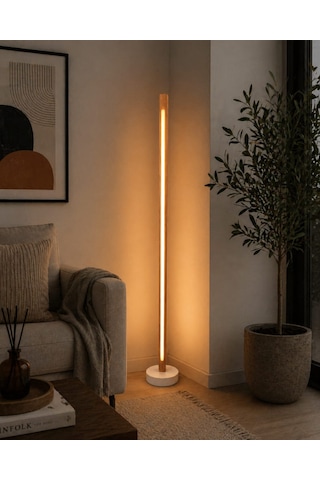 Modern Ahşap Led Lambader Kumandalı 3 Renk El Yapımı 145 Cm Meşe