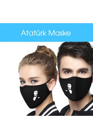 Atatürklü 4 Adet Yıkanabilir Kumaş Maske Siyah Atatürklü 4 Adet Yıkanabilir Kumaş Maske Siyah