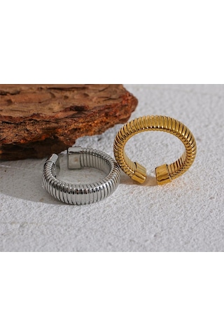 Altın Eetit Moda Paslanmaz Çelik Yuvarlak Elastik Açık Halka 2023 Minimalist 18k Pvd Kaplama Metal Klasik Doku Takı Anillo Bijoux Altın