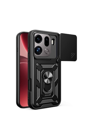 Teleplus Oppo Find X9 Pro Kılıf Magnetik Standlı Kamera Korumalı Slide Sürgülü Cover Kapak Siyah