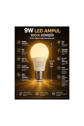 10 Adet 9w Led Ampul E27 Duy 3000k Günışığı Sarı Işık 810 Lümen Enerji Tasarruflu Uzun Ömürlü Led Lamba Seti