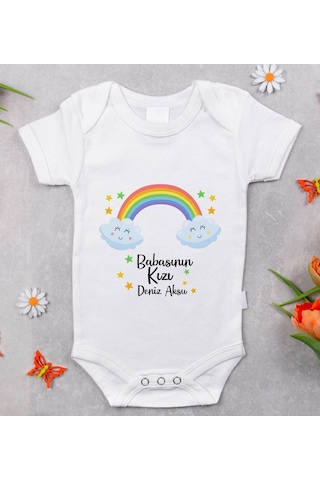 Bitmeyenkartus Bk Kids Isimli Babasının Kızı Tasarımlı Bebek Body Zıbın - Model Beyaz