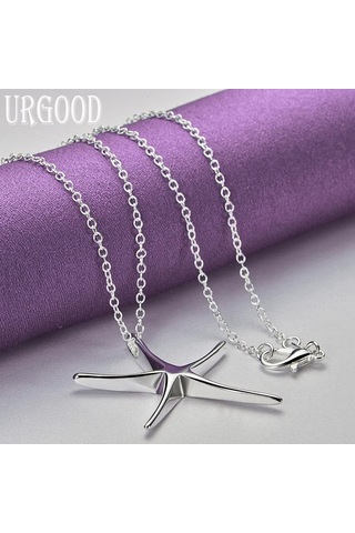 Urgood 925 Ayar Gümüş Pürüzsüz Denizyıldızı Kolye Kolye Düğün Moda Takı