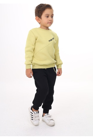Toontoy Kids Toontoy Erkek Çocuk 2'li Takım Baskılı Bisiklet Yaka Asimetrik Sweatshirt & Beli Paçası Lastikli Cepli Jogger Eşofman Altı Açık Yeşil