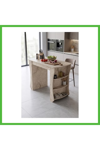 Vaveni Mutfak Masası Mutfak Adası Ada Masa Bar Masası Kahvaltı Masası Raflı Çok Amaçlı Dolap Modern Masa 120x60 Cm 9835 Traverten Arz