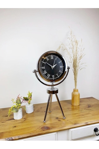 Krom Metal Mini Tripod Siyah Retro Masa Saati 45 26 Cm Çok Renkli