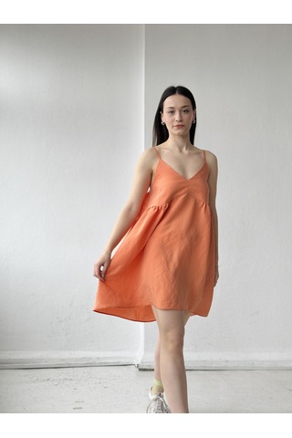 Retrobird Tasarım June Askılı Mini Elbise Kadın Turuncu-13902 Turuncu
