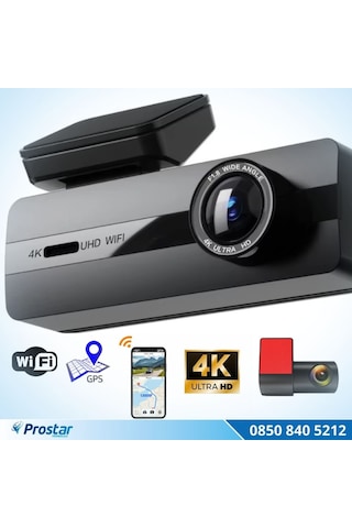2 Kameralı 4k+1080p Ekransız Wıfı Gps 24 Saat Park Modu Özellikli Dashcam Kamera