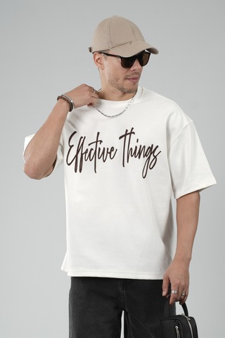 King-Brich Oversize Kalıp Effective Things Yazılı Basic Tişört Beyaz