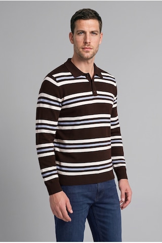 Defacto Standart Fit Polo Yaka Çizgili Triko Kazak H5747ax26aubn116 Kahve-bn116