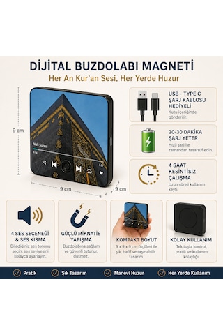 3 Lü Sesli Magnet Seti Nuh Suresi + Mülk Suresi + Hicr Suresi Usb-c Şarjlı Manevi Sesli Magnet