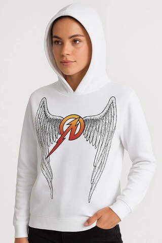 Metallica İki İplik Kapüşonlu Ön Ve Arka Baskılı Hoodie - Beyaz Beyaz